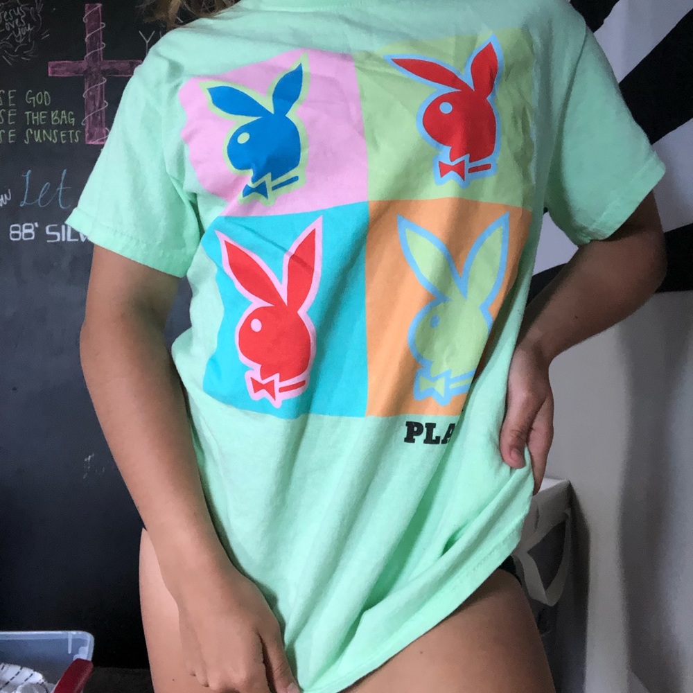 Mint green playboy graphic tee size small
